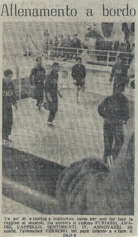 Allenamento a bordo del piroscafo in navigazione verso Brasile 1950wtm